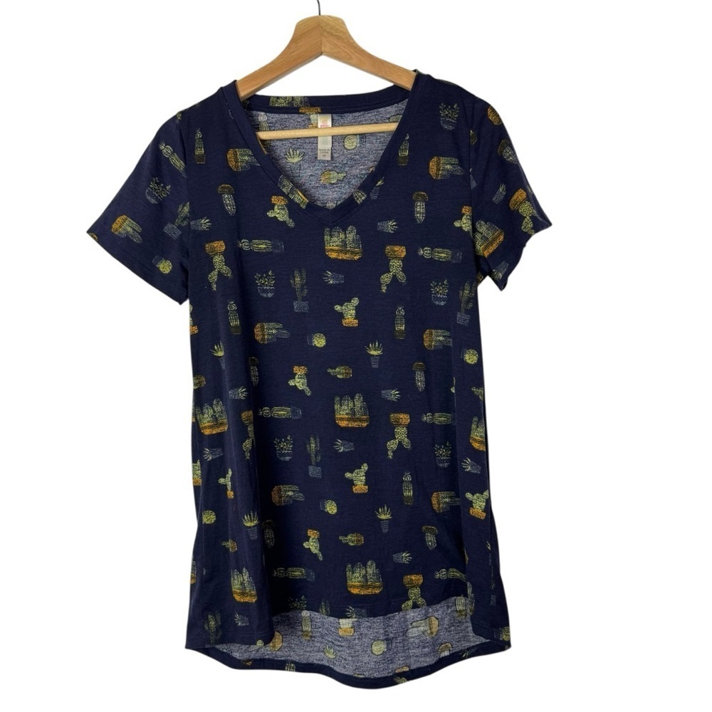 Lularoe Navy Blue Cactus‎ Print V-Neck Short Sleeve T-Shirt XS